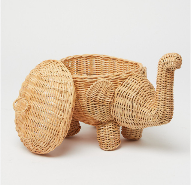Rattan Woven Elephant Toy Storage Basket With Lid/ Natural Animal Laundry Basket For Kids&#39; Furniture - Products For Kid 